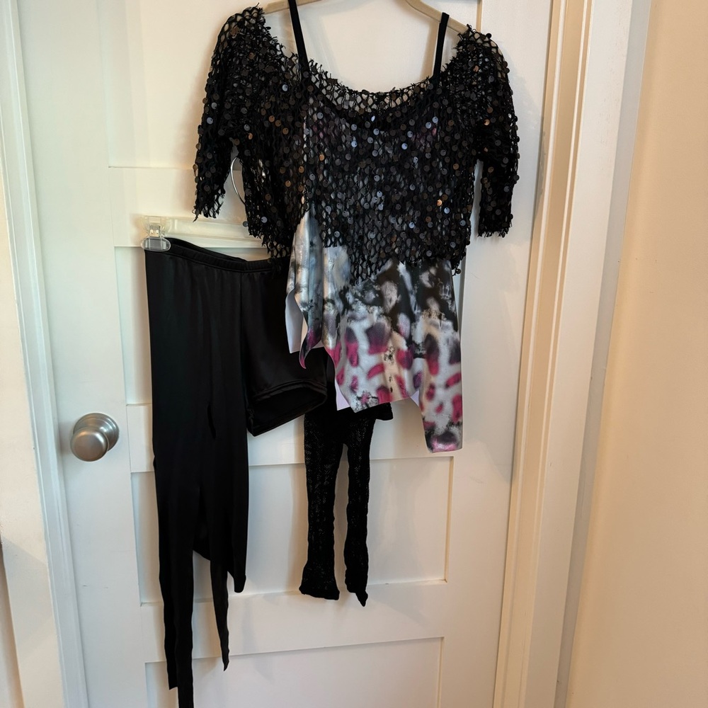 4pc- Zombie Costume! Sequin top! Thriller Halloween Cosplay Dance 80s!